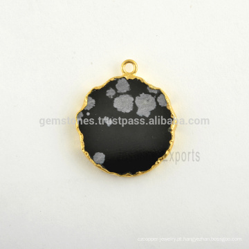 Best Quality Snowflake Obsidian Slice Gemstone Bezel Charm, 925 Sterling Silver Micron Gold Plated Bezel Charm Suppliers